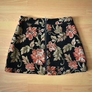 Handmade OOAK floral upholstery zip front skirt L